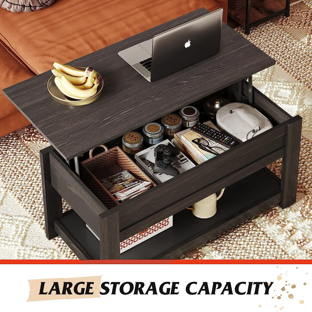 Black Lift Top Coffee Table with Storage Shelf C9752