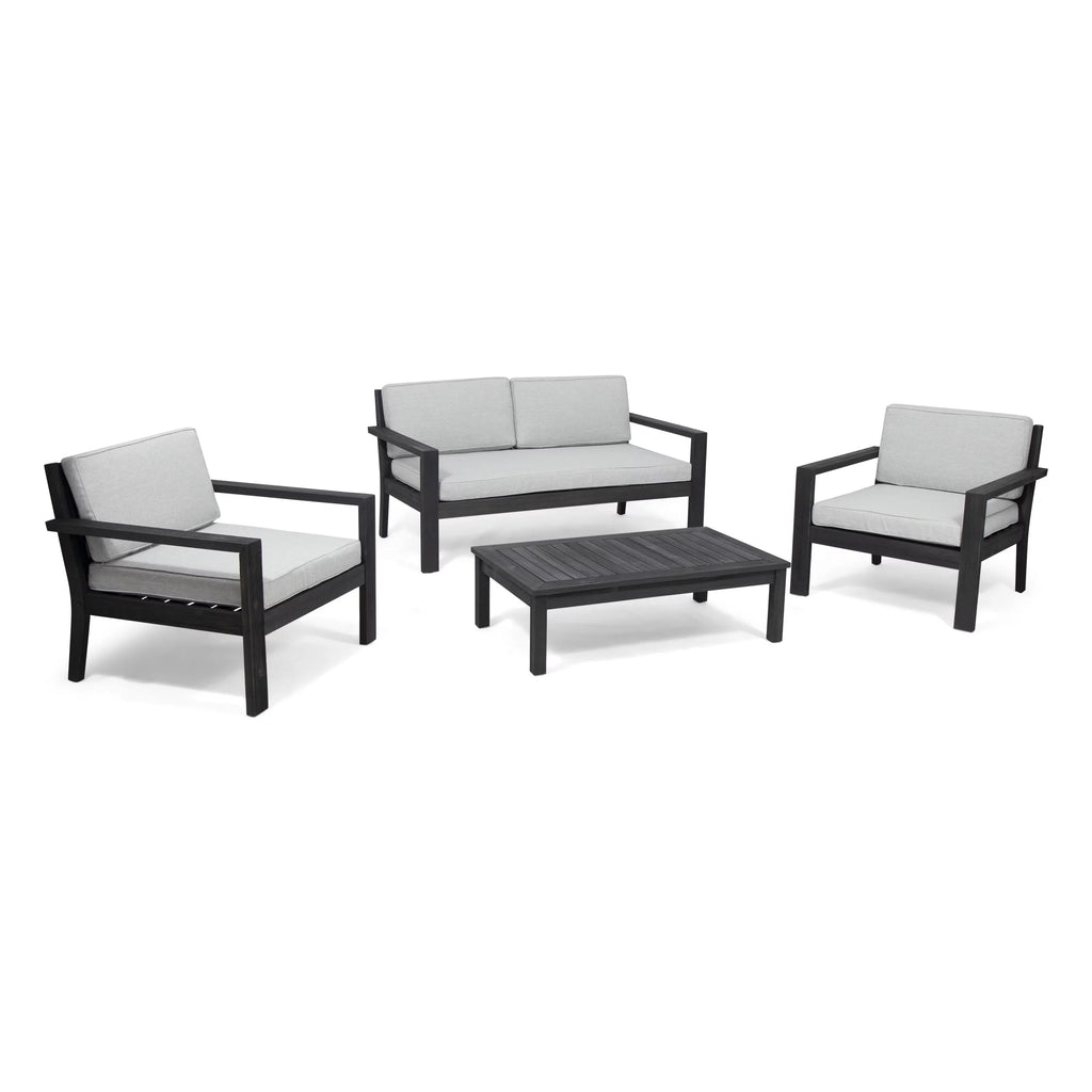 Light Gray Acacia Wood 4 Seater Chat Set with Cushions Q4831