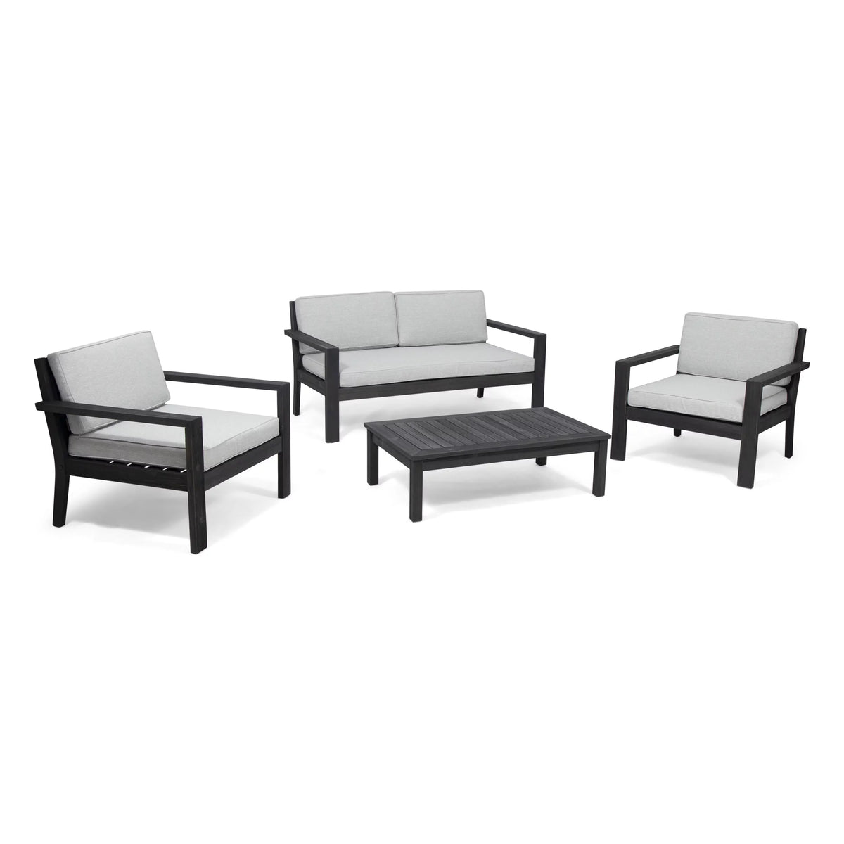 Light Gray Acacia Wood 4 Seater Chat Set with Cushions Q4831