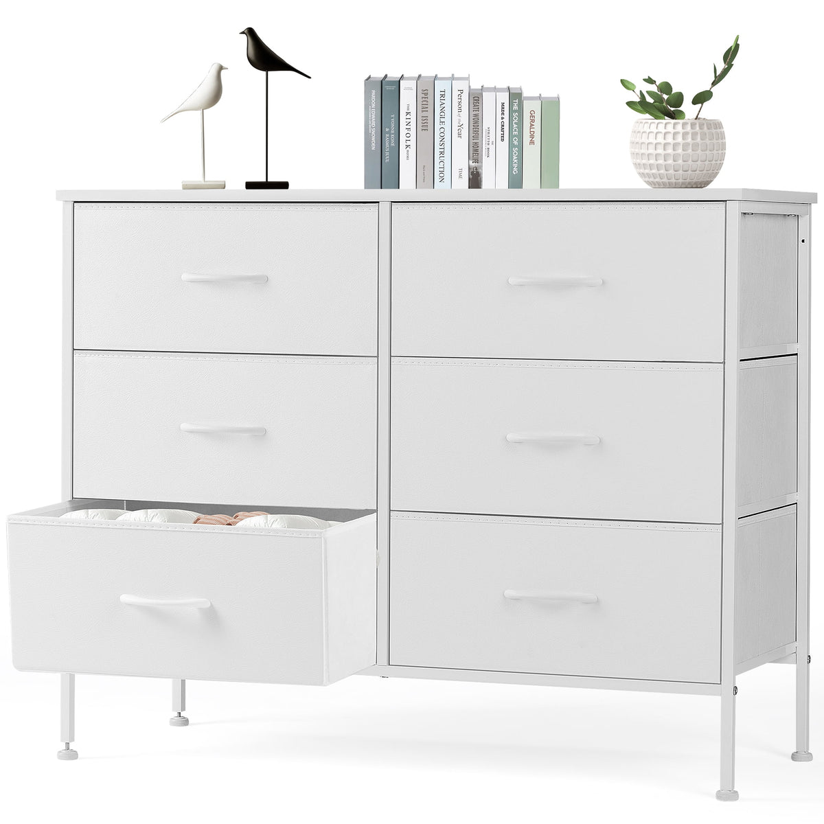 Black 5 Drawer Fabric Dresser with Wood Top Q70635
