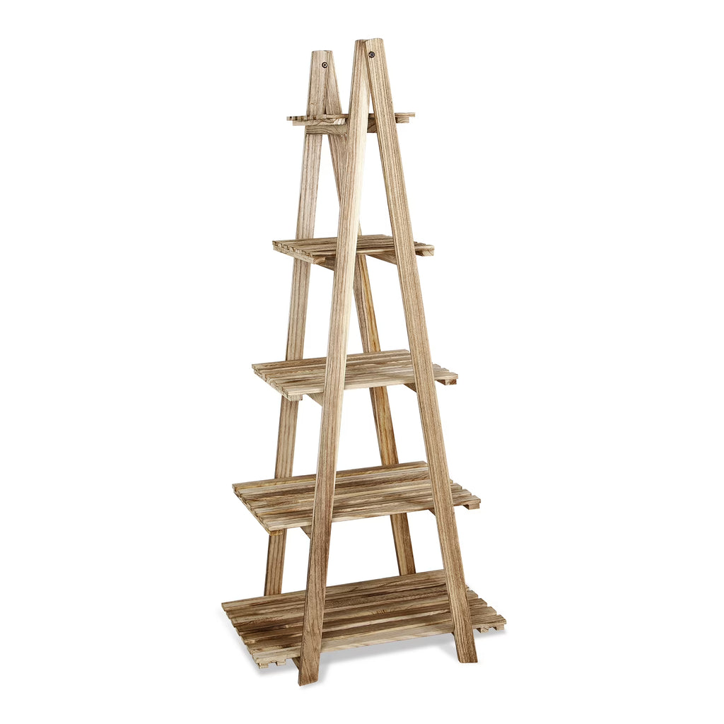 5-Tier Ladder Shelf Bookcase Storage Display Shelf Natural P21384