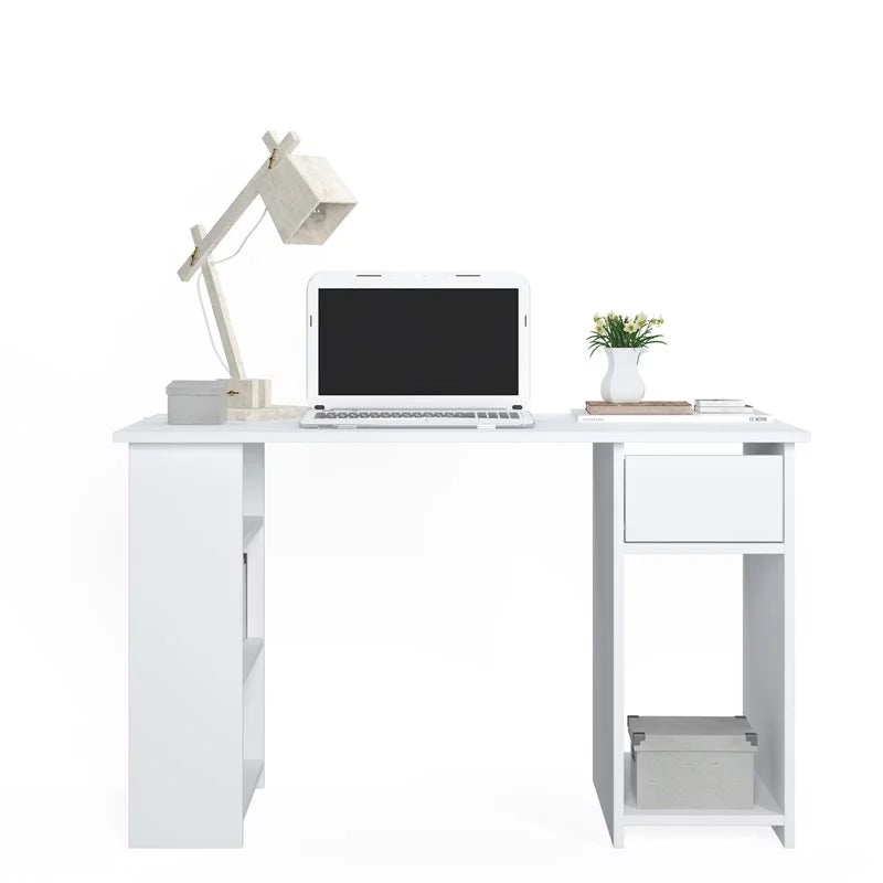 White MDF and Engineered Wood Office Desk with Storage R63966