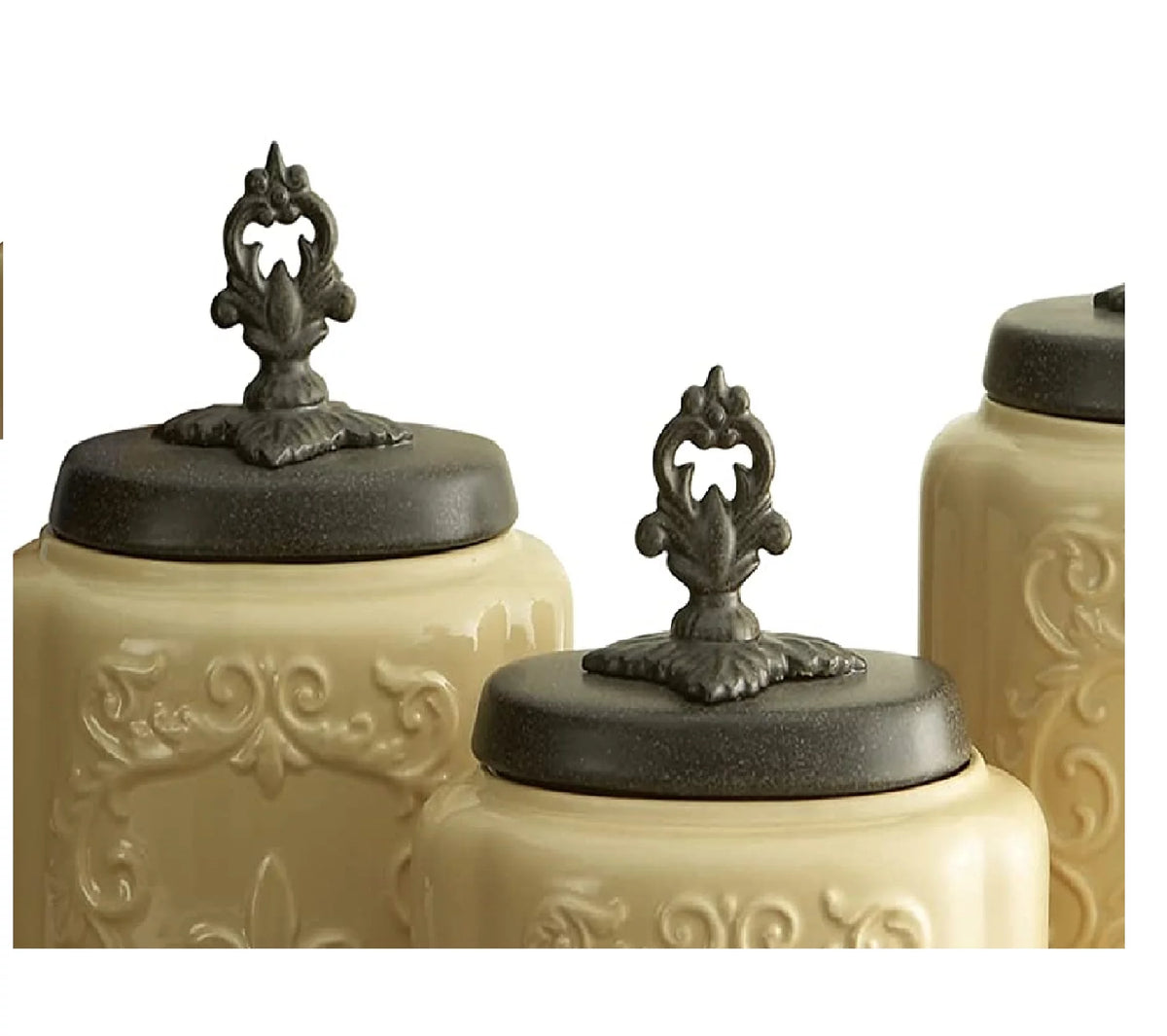Cream Antique Ceramic Kitchen Storage Container Set of 3 J10249