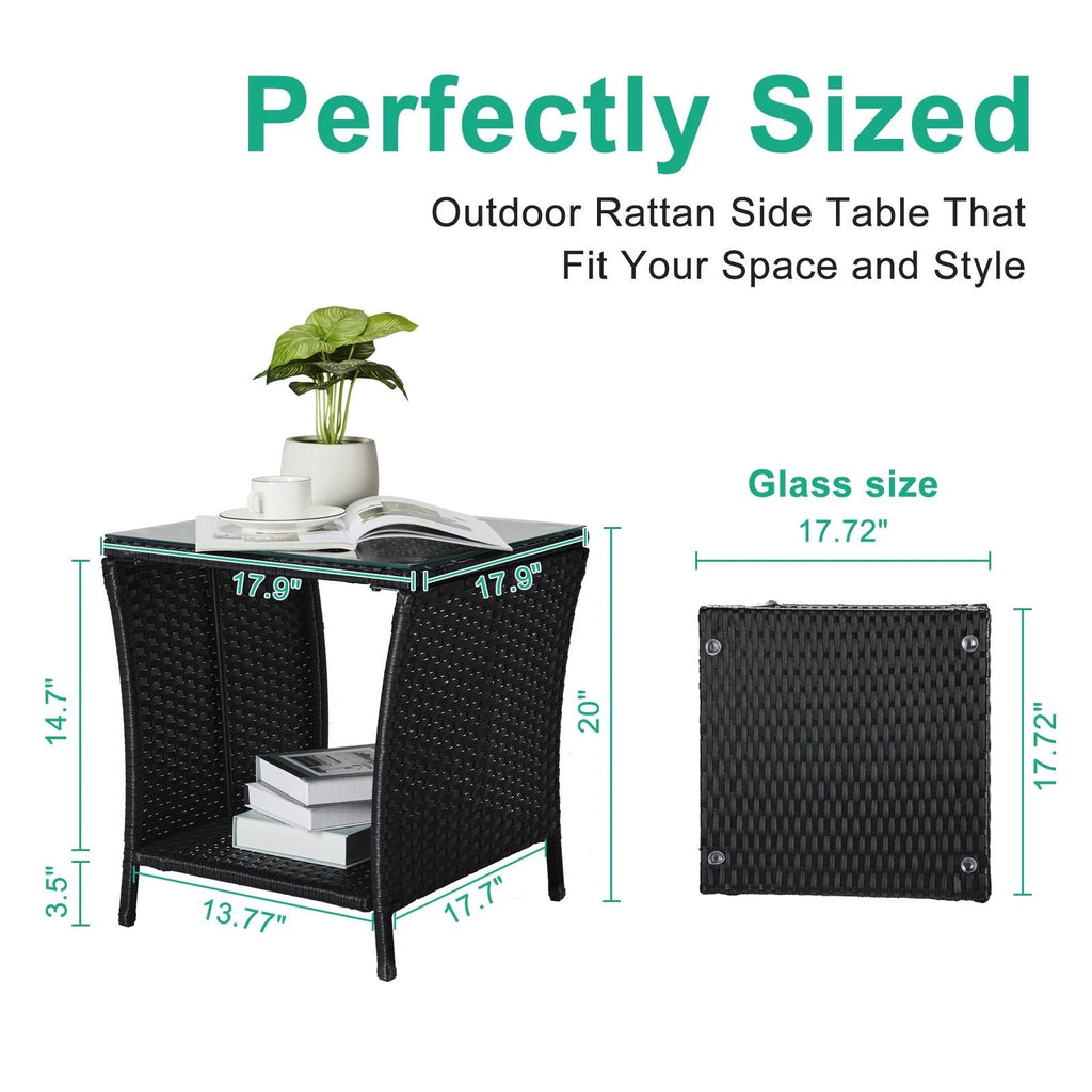 Black Wicker Side Table with Storage Shelf B750