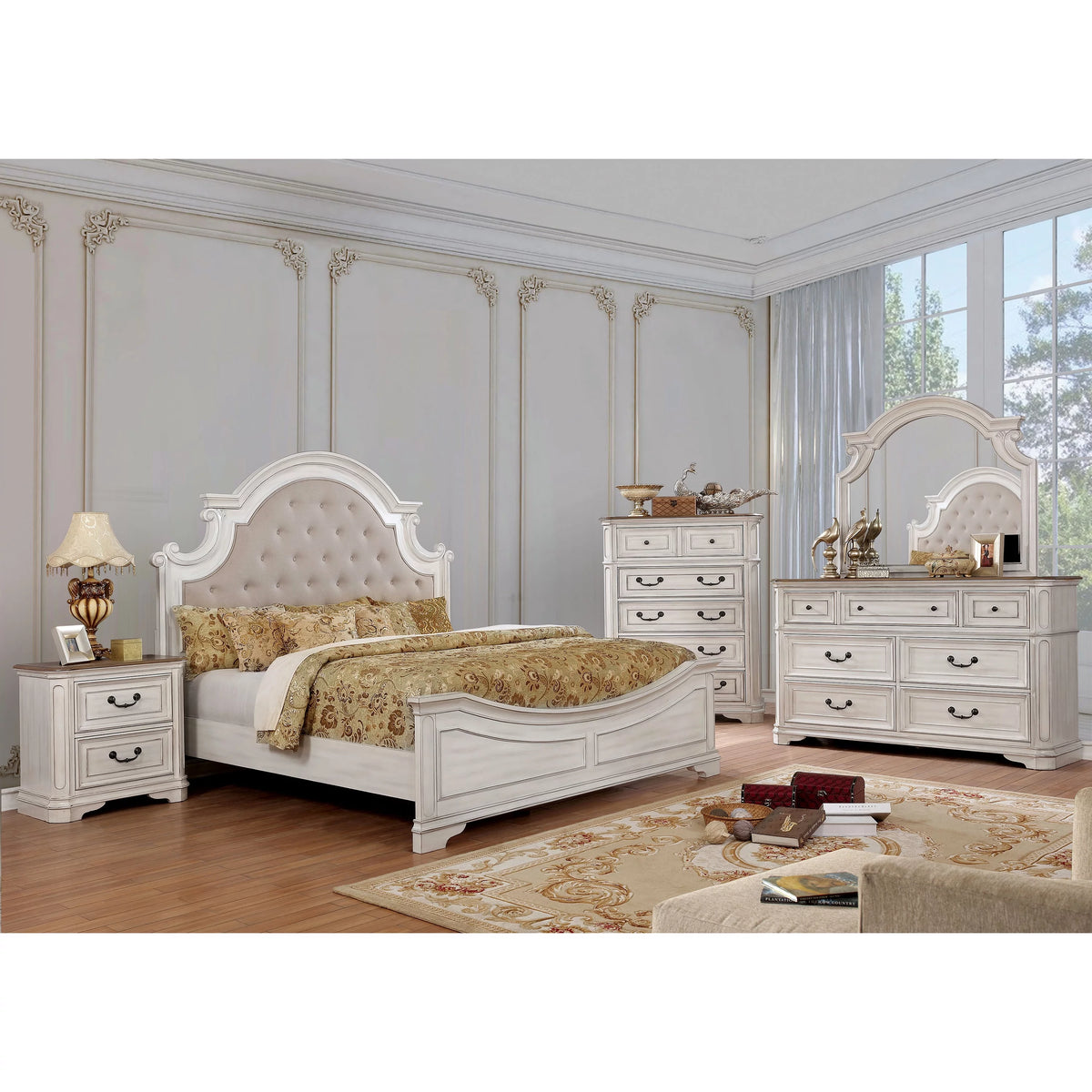 Antique White and Weathered Oak 5-Drawer Chest A29864