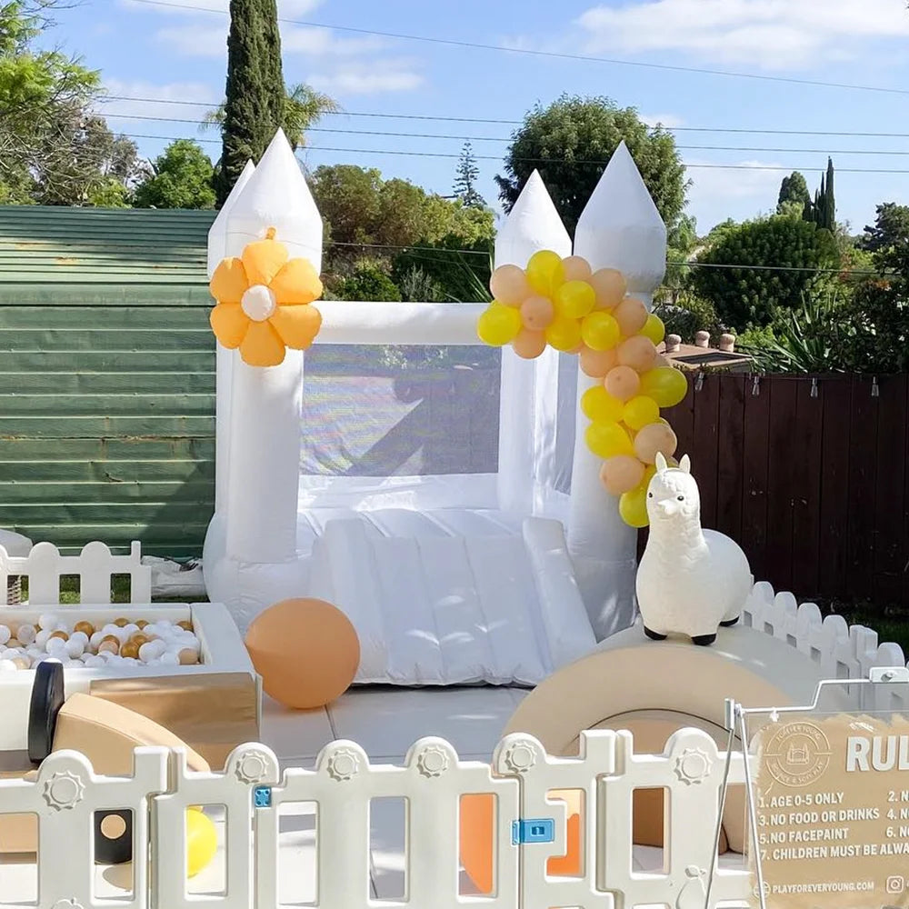 White Bounce House with Air Blower Mini Castle Jumper with Slide U993