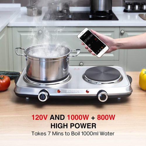1800W Stainless Steel Electric Double Burner Hot Plate N51436