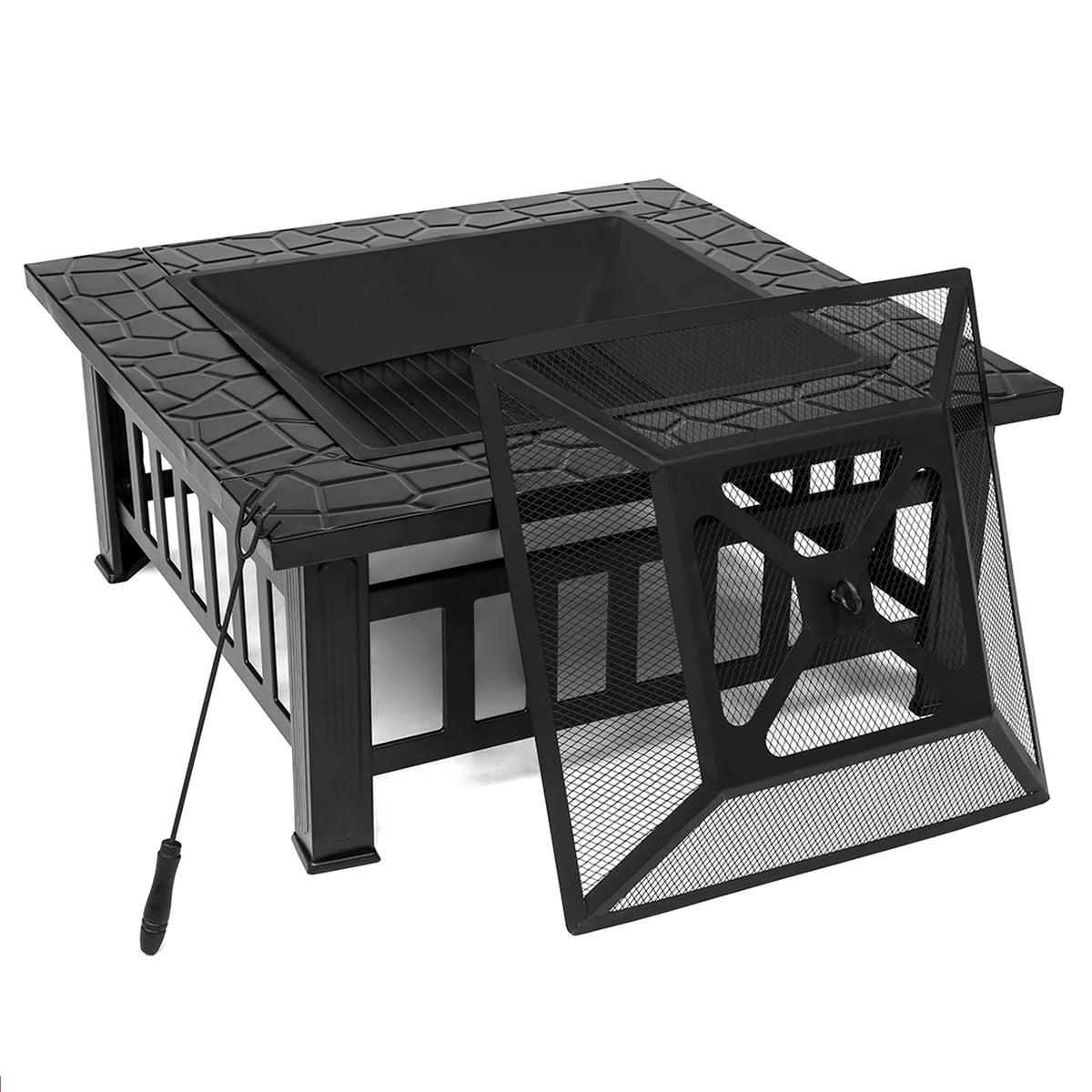 32 inch Square Metal Fire Pit Table with Cover D350