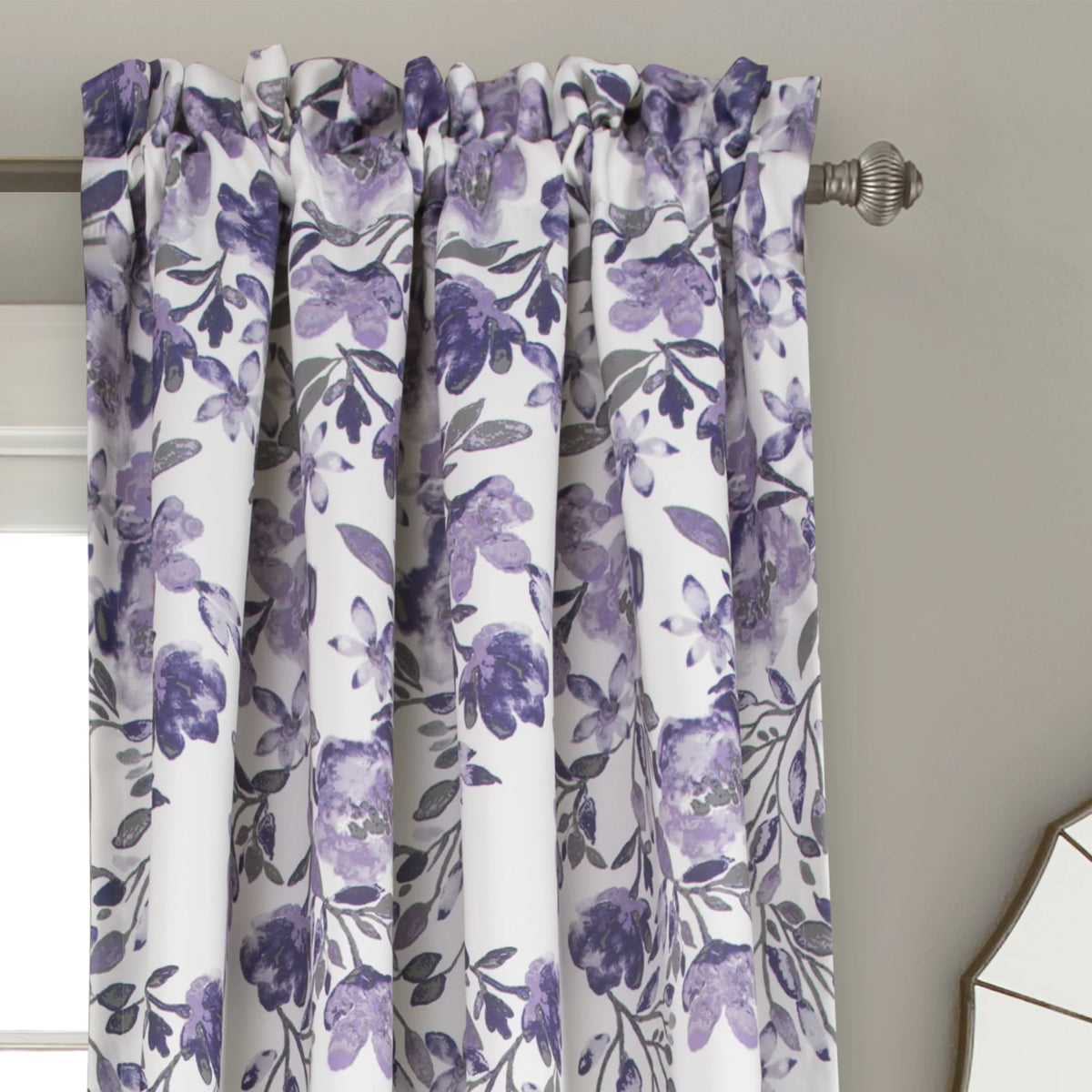 Purple Floral Room Darkening Window Panel 2-Pc Set Q42269