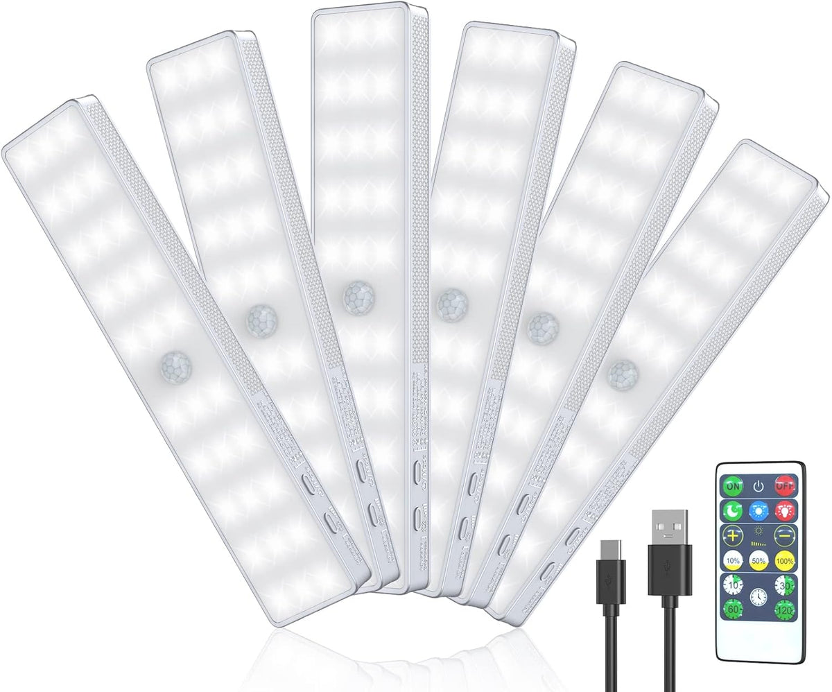 30LEDs USB Rechargeable Motion Sensor Light Bar, 6 Pcs A58458