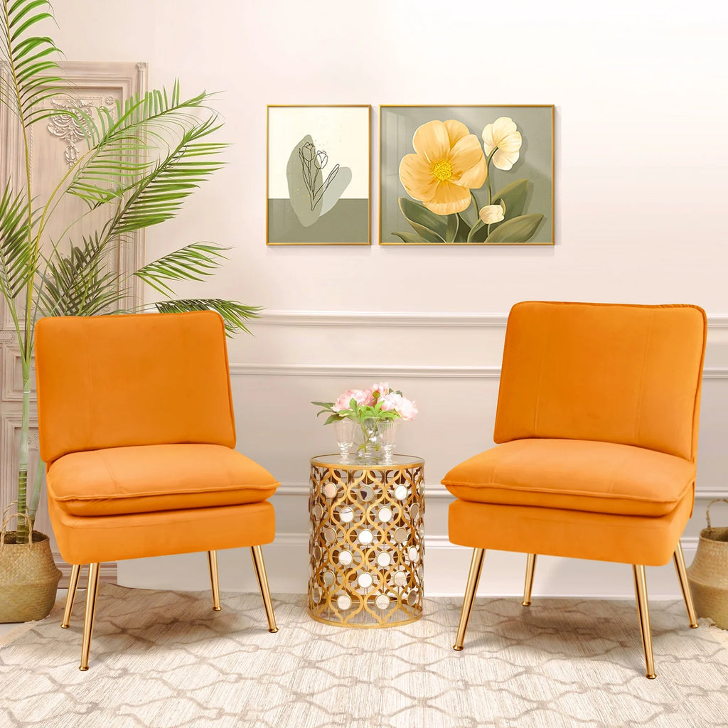 Orange Armless Upholstered Accent Chair Set of 2 S321259