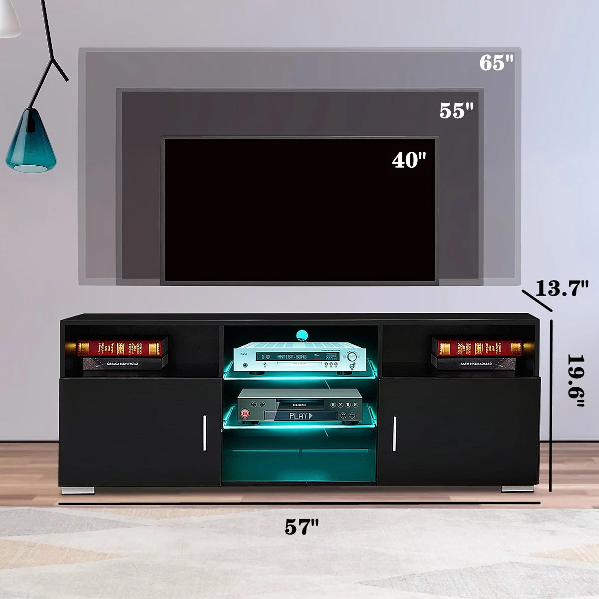 57'' TV Stand with RGB LED Light and Glass Shelves E8966