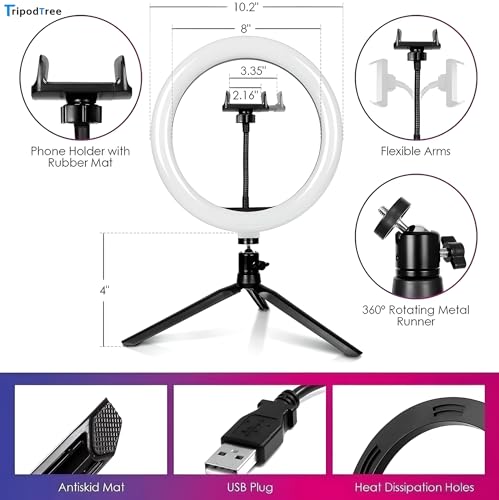 10" Selfie Ring Light with 4" Desktop Tripod Stand & Phone Holder E447