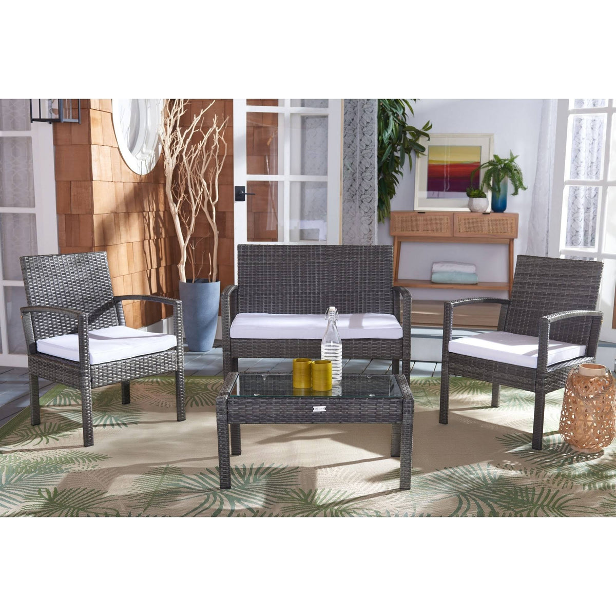 4 Piece Grey Brown White Patio Set H2921
