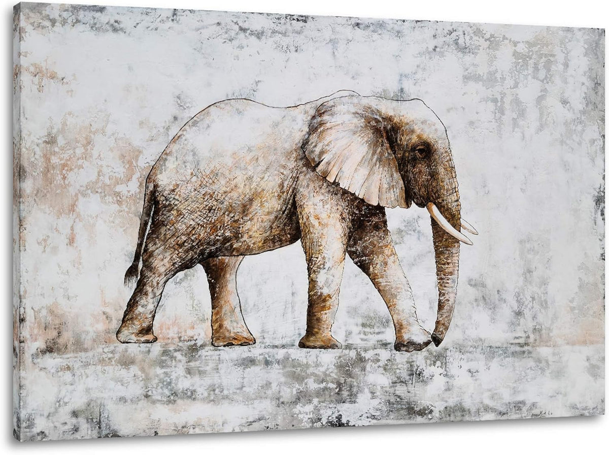 Grey and White Elephant Head Canvas Wall Art Painting F871
