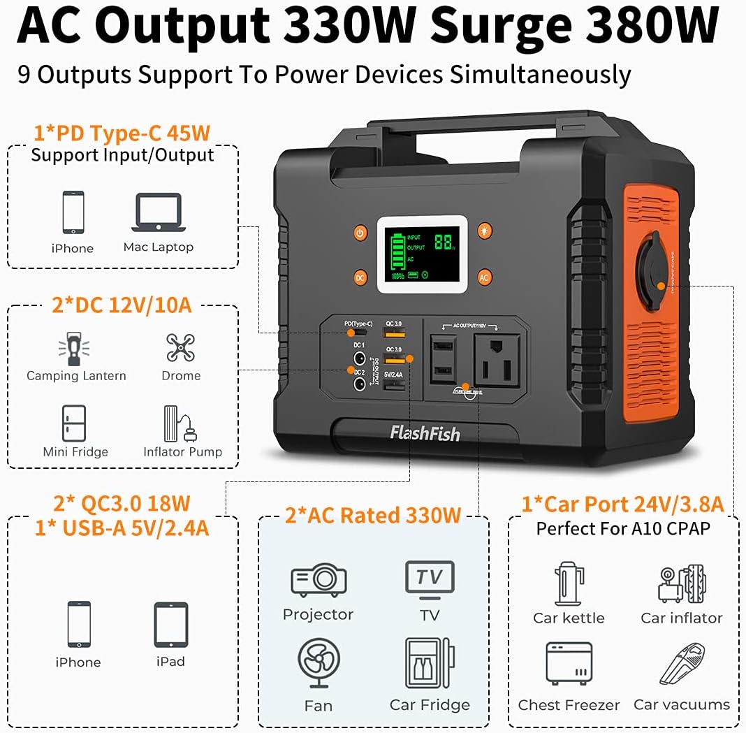 330W Portable Power Station 81000mAh 300Wh Solar Generator M767882