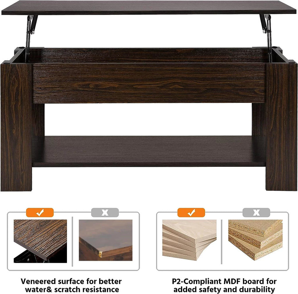 Black Lift Top Coffee Table with Storage Shelf C9752