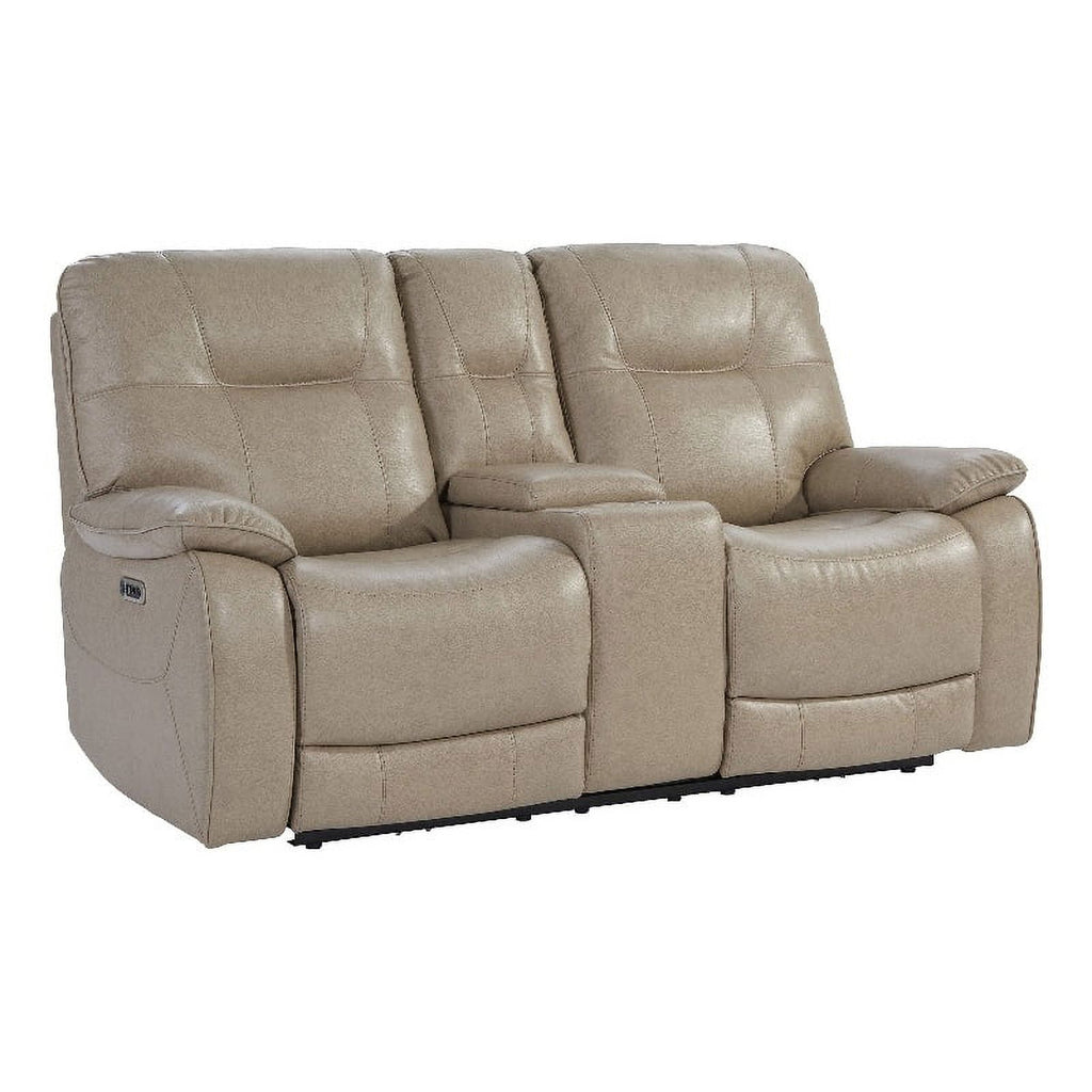Tan Polyester/PU Power Console Loveseat D178894