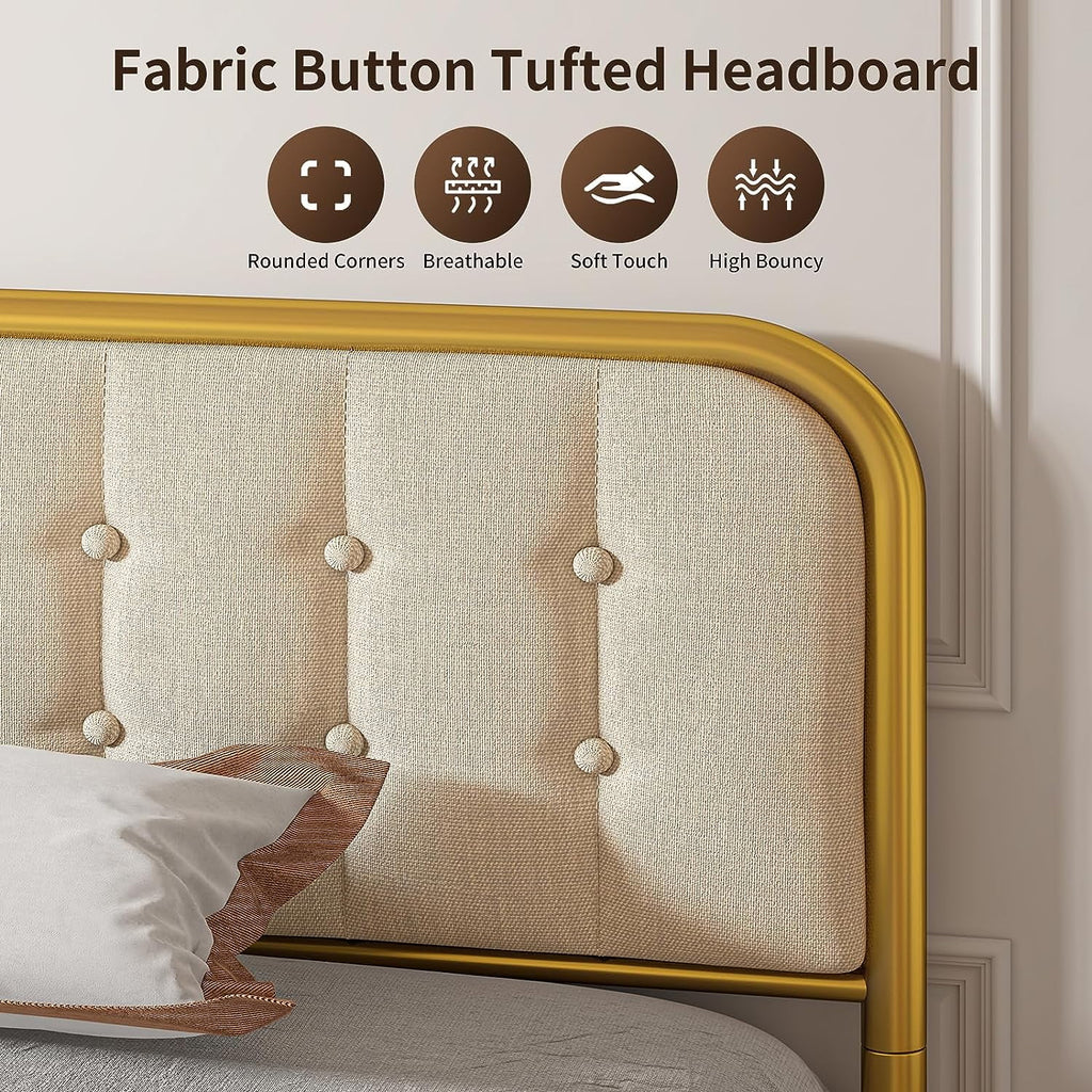 Queen Upholstered Platform Bed Frame with Headboard F12434