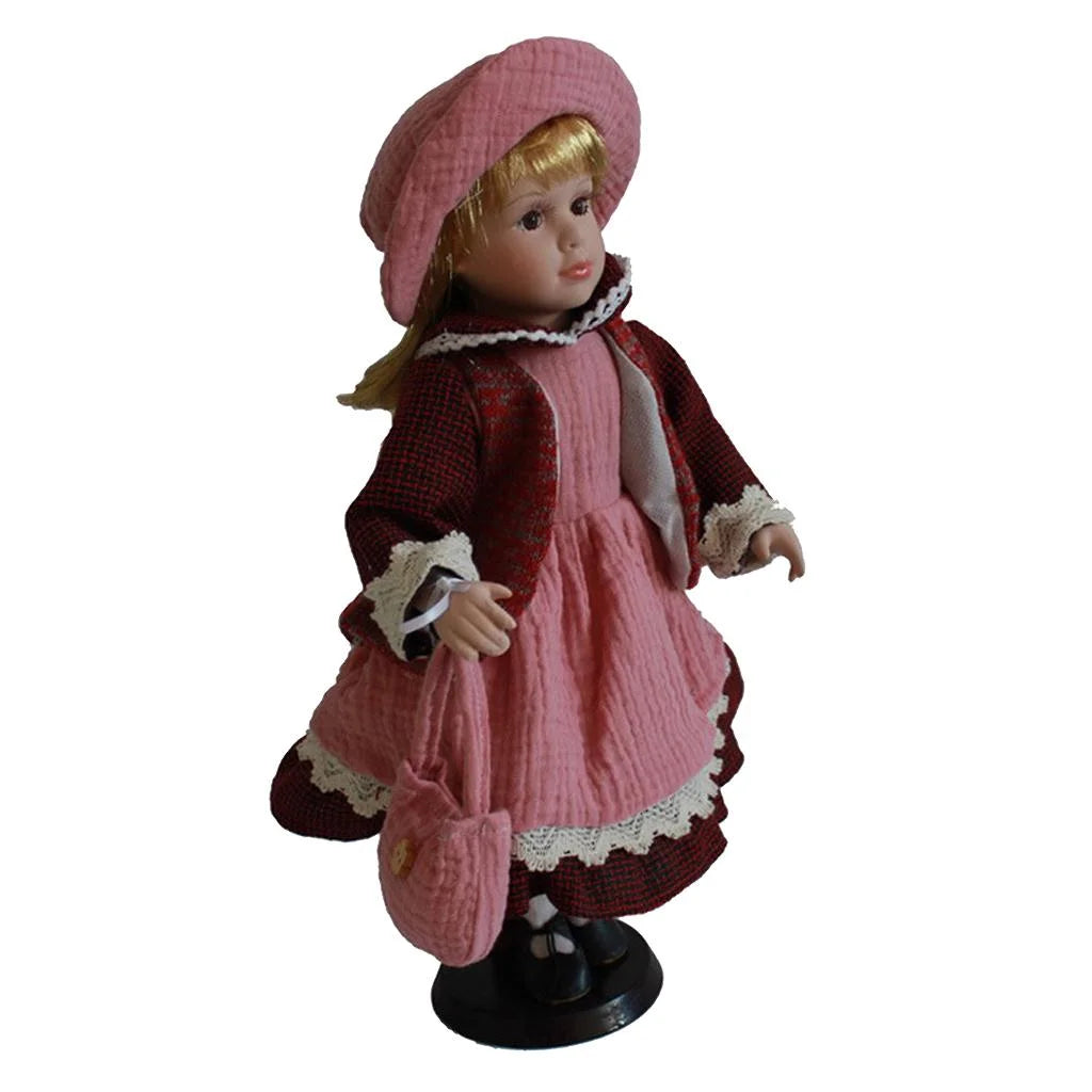 Pink Dress Porcelain Doll with Display Stand X859