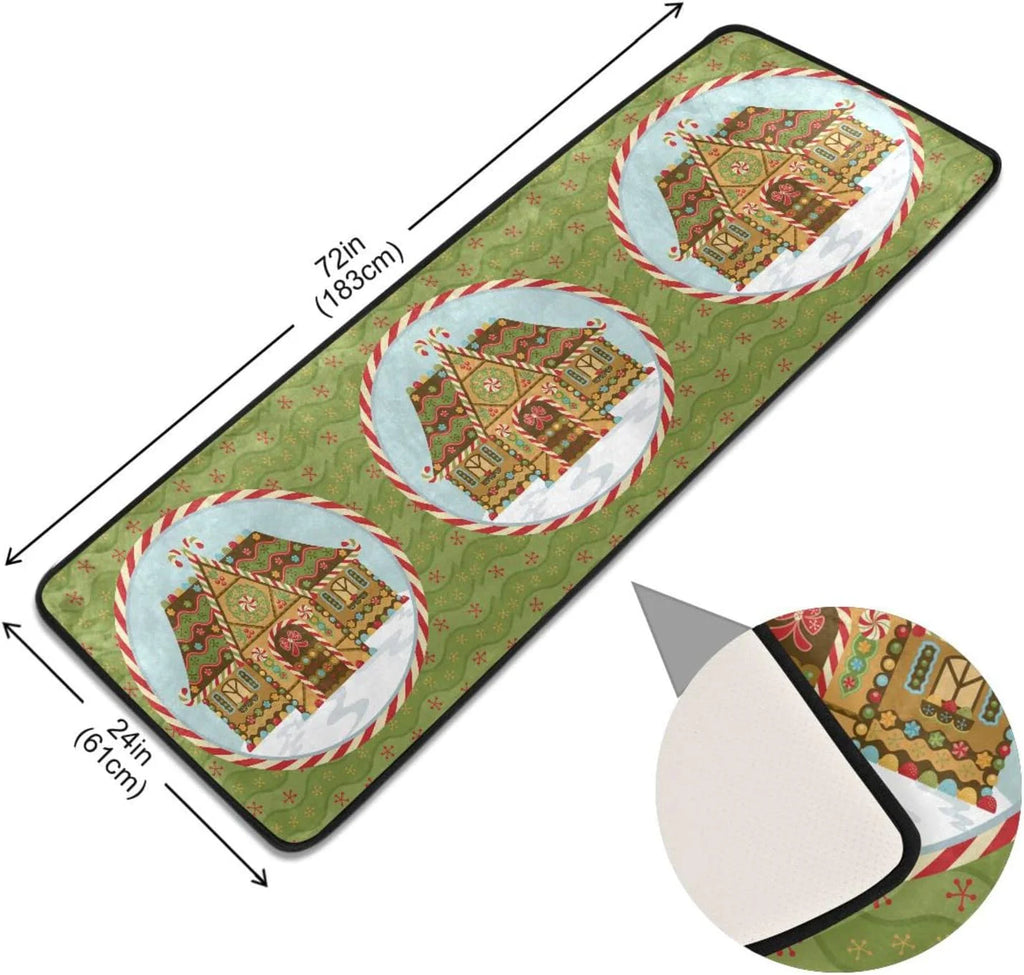2X6 Feet Christmas Gingerbread House Runner Rug with Rubber Backing X6612